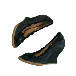 Kurt Geiger London Boho Crotchet Trim Velvet Wedge Heels Shoes